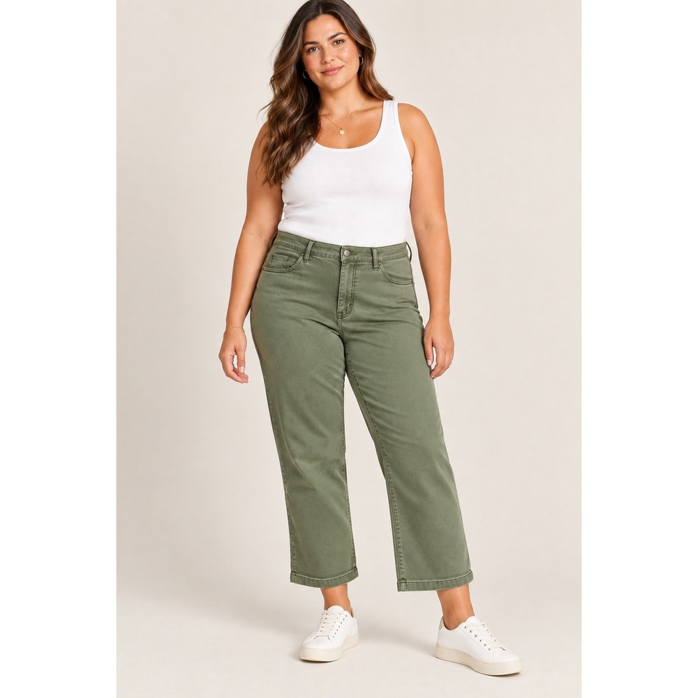 Lane Bryant Womens Boyfriend Capri Mid-Rise Olive Green Stretch Pants Size 14